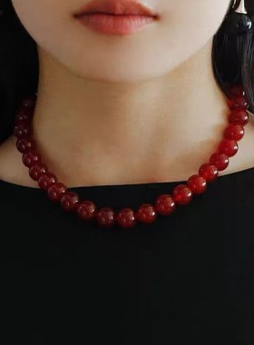 本命年正品天然红玛瑙项链女长款项坠玉石吊坠红玉髓颈饰珠链招财