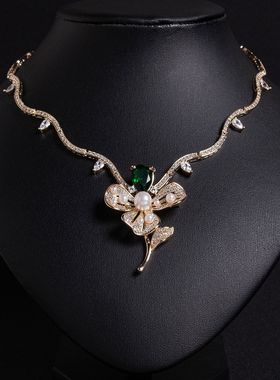 两戴项链女胸针宫廷风高级感彩宝