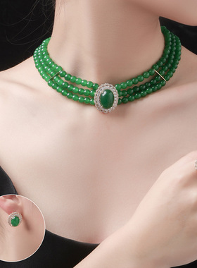 开口戒指蛋面锆石耳环三件套耳饰