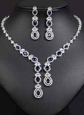 锆石新娘婚纱女耳环项链两件套装