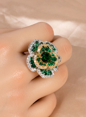 欧美立体新款大钻金黄色戒指