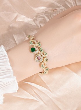 欧美时尚璀璨宝石花朵手链优雅配饰品多切面锆石玫瑰花闪钻手饰女