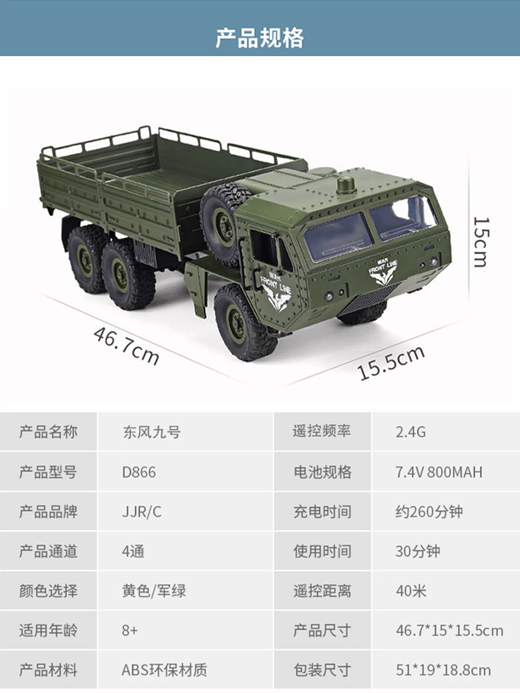 遥控重型军卡模型汽车六轮四驱越野车运输男孩大号卡车玩具六驱车 - 图3