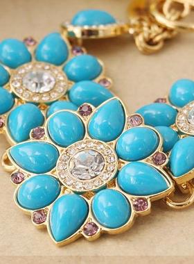 尾货清仓日常配饰首饰  蓝色树脂花朵手链 手环手饰女