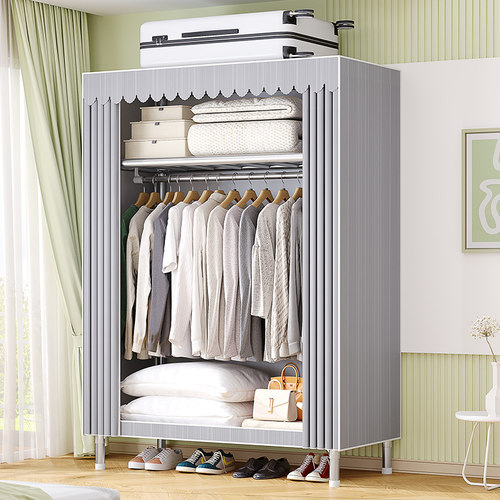 简易衣柜家用卧室全钢架钢管加粗衣柜组装儿童衣橱出租房挂衣架 - 图0