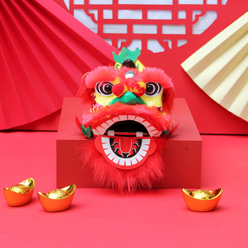 小醒狮玩具佛山迷你手偶儿童狮子头舞狮装饰手工艺品公仔拳头南狮 - 图2