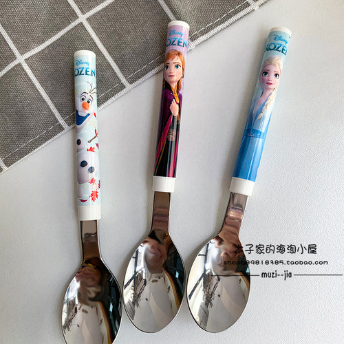 现货 日本制冰雪奇缘2艾莎安娜雪宝儿童宝宝餐具不锈钢勺子筷子 - 图2