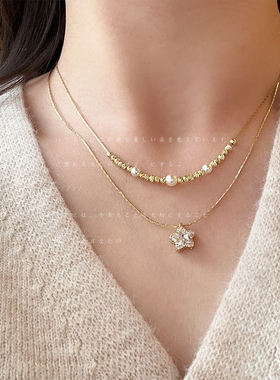精致百搭锆石星星碎银双层叠戴项链女设计感轻奢时尚颈链毛衣链