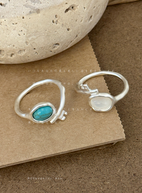 小众设计感绿松石不规则戒指女简约个性独特时尚潮流通勤指环戒子