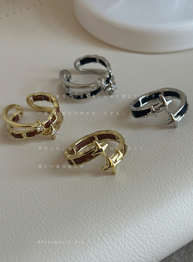 欧美个性甜酷皮革星芒戒指女高级感小众轻奢时尚复古百搭指环戒子