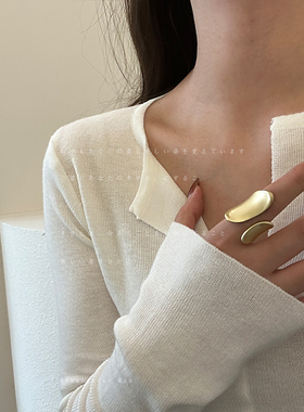 欧美夸张个性哑光拉丝不规则金属开口戒指女小众气质百搭指环戒子