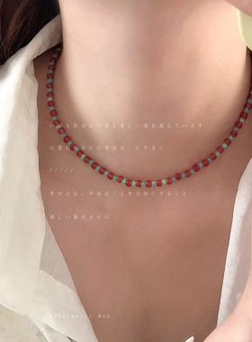 绿色小清新串珠项链女轻奢小众高级感锁骨链气质百搭时尚饰品潮