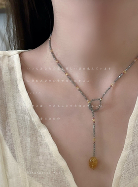 复古民族风天然石串珠项链女轻奢优雅个性独特气质百搭颈链锁骨链