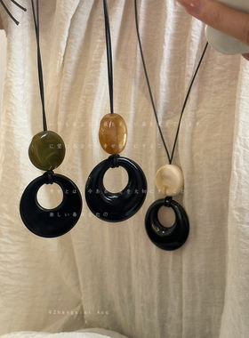 平安扣黑曜石长款黑绳项链女复古新中式优雅轻奢百搭颈链锁骨链