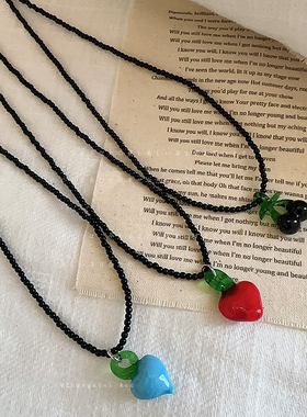 韩国feve博主同款琉璃樱桃爱心项链女小众个性时尚潮流颈链锁骨链