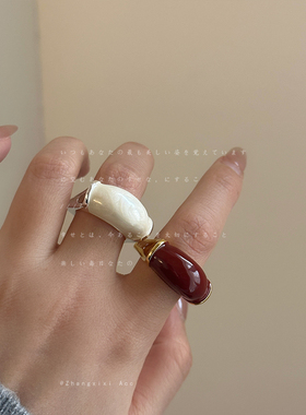 复古滴油几何方形戒指女小众设计感个性独特时尚潮流百搭指环戒子