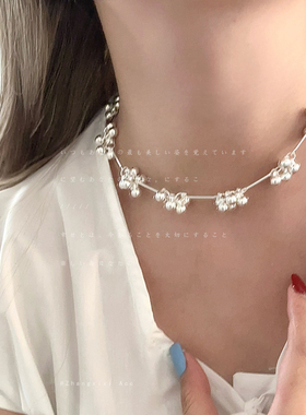 MONA同款潮流高级感金属球串珠项链女拼接冷淡风百搭颈链锁骨链