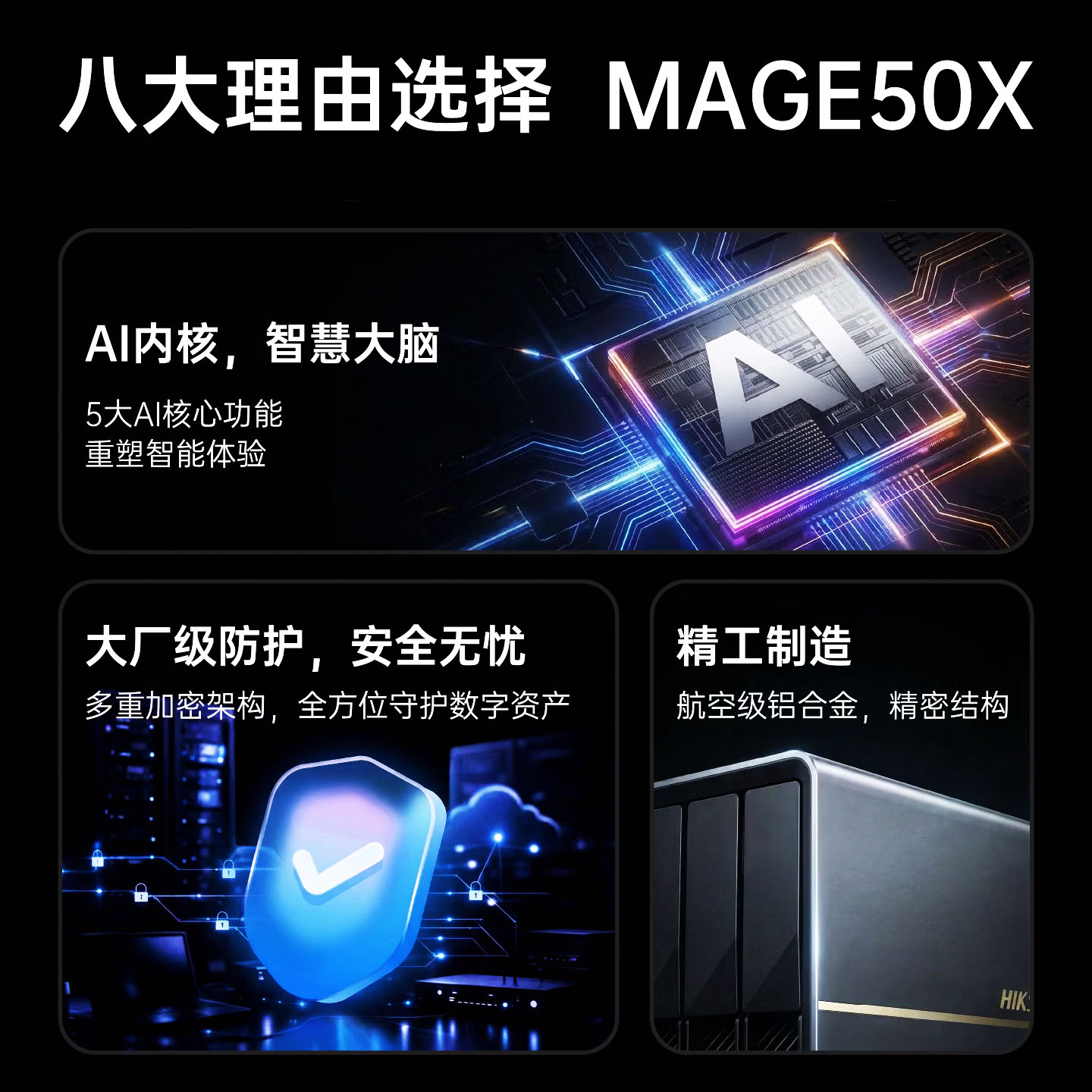海康威视私有云MAGE50X五盘位NAS家用家庭网络存储主机服务器个人云硬盘AI相册备份文件同步手机平板扩容不限