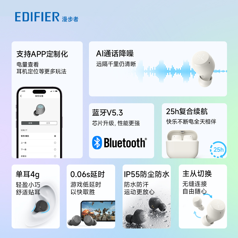 EDIFIER/漫步者X3 AIR蓝牙耳机入耳式真无线游戏适用于华为苹果-图1