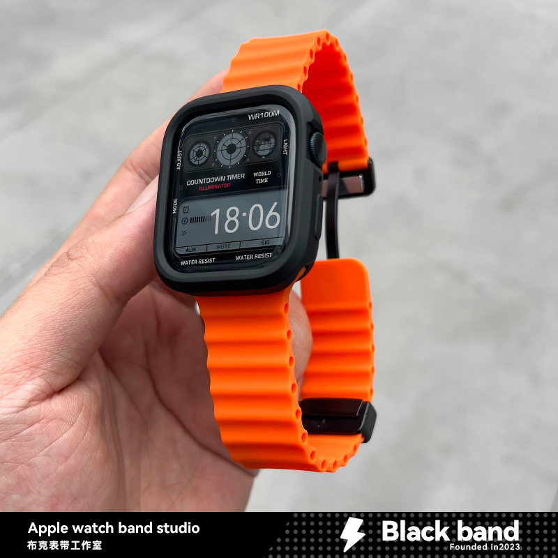 适用苹果手表ultra2海洋硅胶applewatch8表带s8折叠s9男s7iwatch-图1
