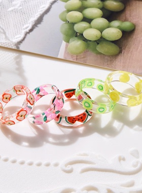 夏日甜酷透明水果韩系亚克力小众个性可爱趣味戒指指环女