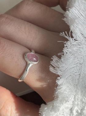 【爱记】爱情运草莓晶粉色爱心小众甜美简约百搭开口银戒