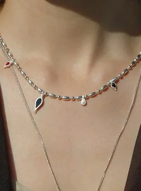 红黑玛瑶吊坠项链小众设计锁骨链