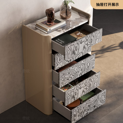 轻奢五斗柜原创意式现代定制高级卧室烤漆大理石收纳抽屉三四斗橱 - 图1