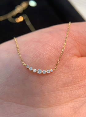 日系mini七钻微笑项链925银镀金极细闪钻高级感锁骨链