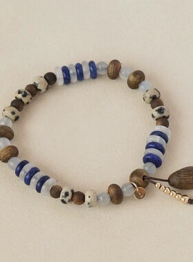 回声木珠手链新中式简约大气董洁同款度假风蓝白色串珠手链