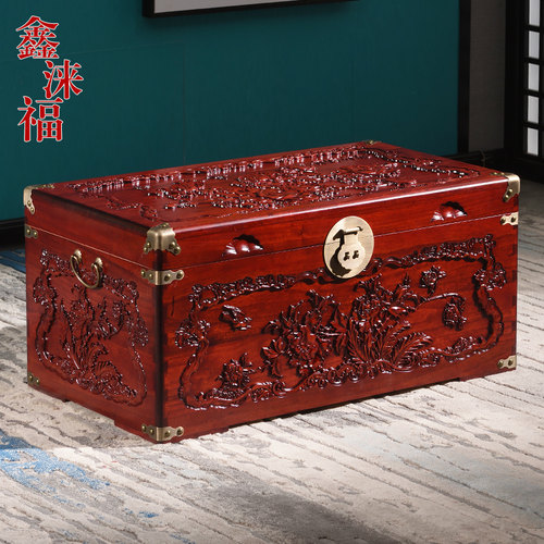 龙凤喜香樟木箱子婚嫁箱陪嫁全樟木字画箱木箱储物箱实木衣箱 - 图2