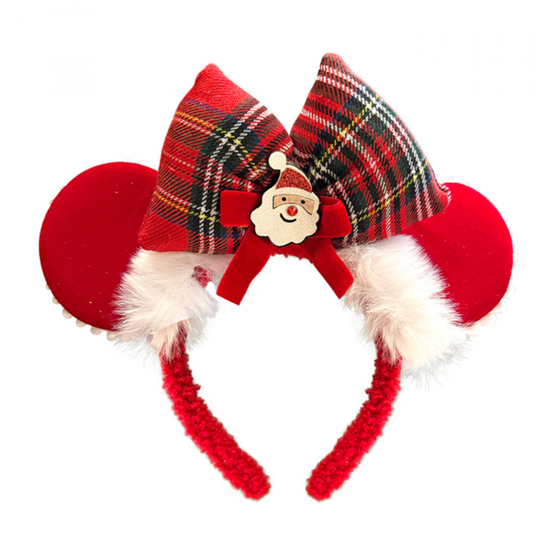 圣诞节蝴蝶结红色小熊耳朵毛绒发箍成人新年可爱卡通儿童装扮用品 - 图3