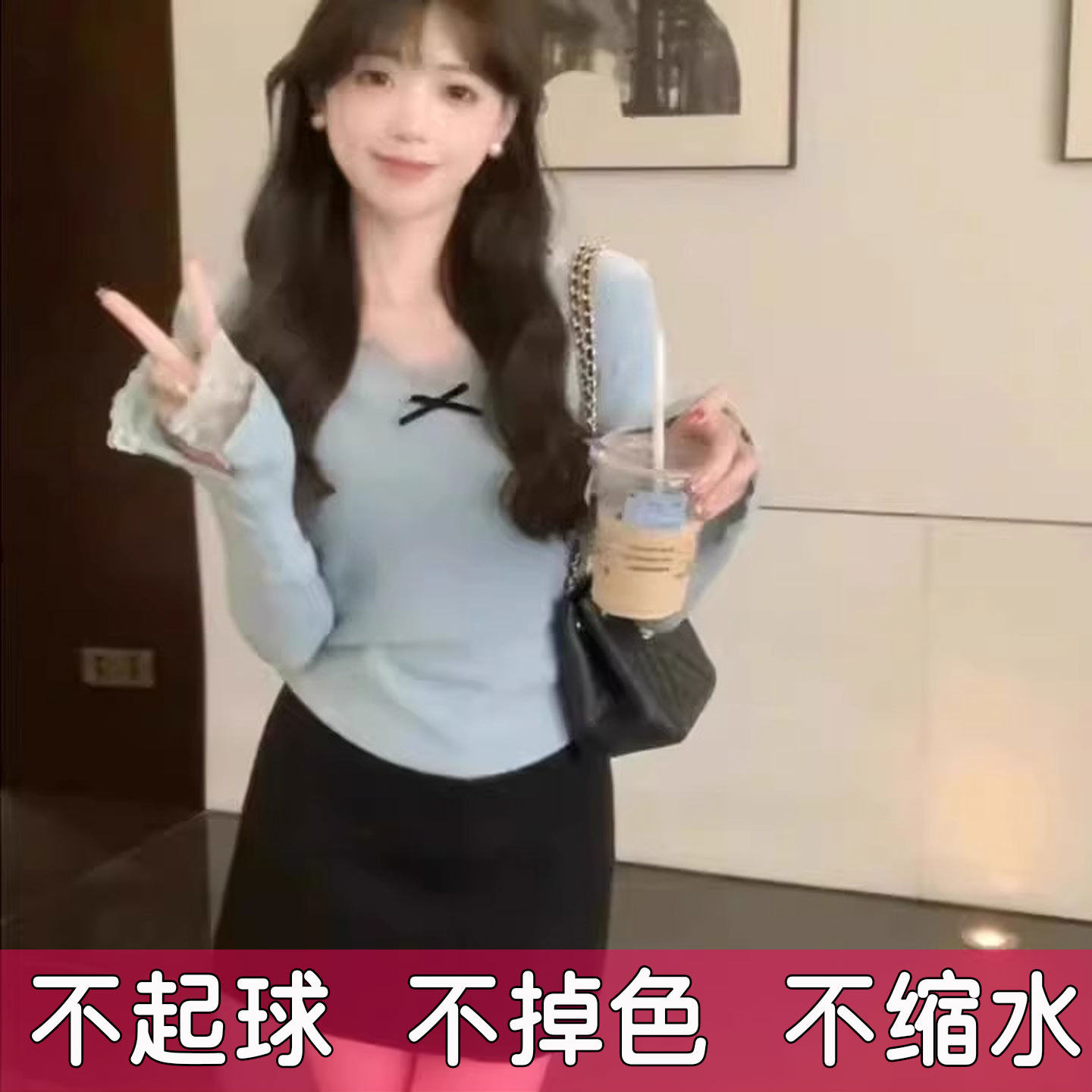 大码蕾丝花边v领针织衫女秋冬纯欲风上衣修身内搭毛衣打底衫胖mm,淘宝优惠券,粉丝福利购,淘宝优惠卷