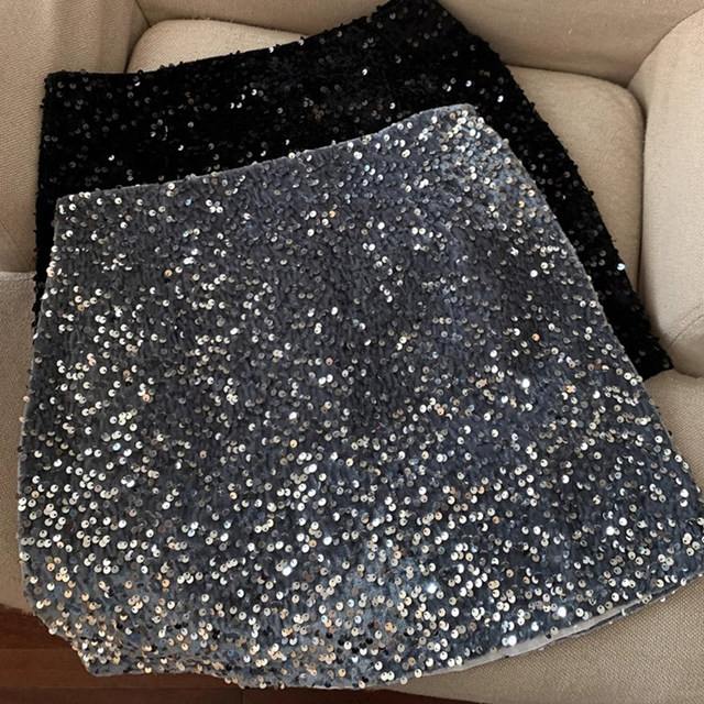 Gold velvet skirt, sequin hip-hugging skirt, autumn and winter style