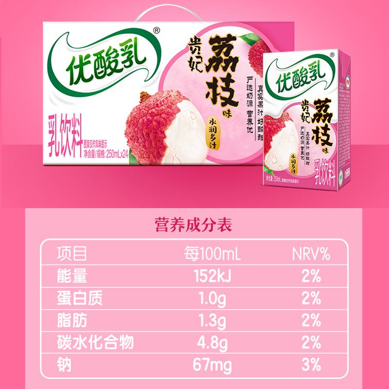 伊利优酸乳整箱250ml*24盒原味草莓蓝莓AD钙荔枝杏子混合口味酸奶 - 图3