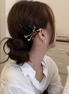 复古豹纹蝴蝶结发夹新款高级感