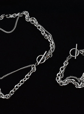 双层粗细挂件嘻哈风情侣锁骨链