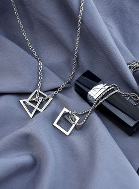 自制三角四方形吊坠钛钢项链