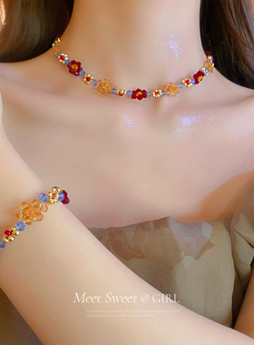 彩色多巴胺花朵串珠项链