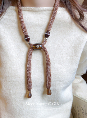 针织毛线树脂爱心吊坠项链