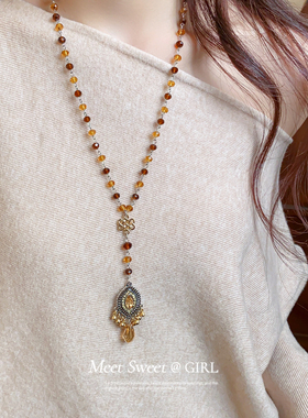宫廷风复古玻璃水滴吊坠项链
