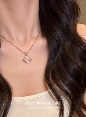 甜美幸运草花朵吊坠项链锁骨链女