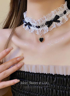 纯欲粉色蝴蝶结蕾丝choker