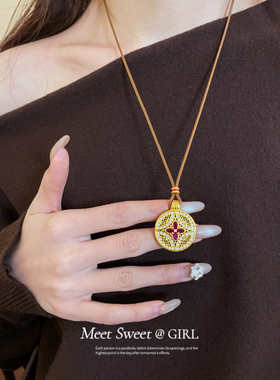 锆石圆形吊坠项链轻奢毛衣链女