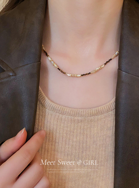 咖色虎眼石款串珠项链