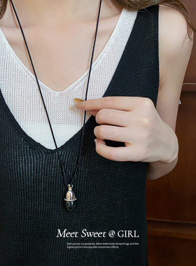 编织绳椭圆形吊坠项链