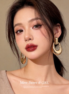 欧美亮面U形镂空耳钉夸张耳环女