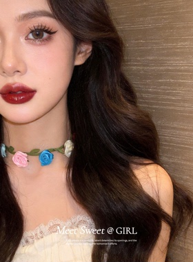 夏日小清新缎带花朵颈链女