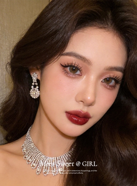 闪钻圆形花朵耳钉项链套装女