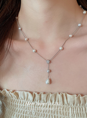 珍珠锆石花朵水滴项链女